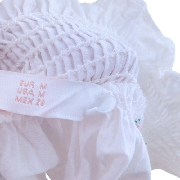 Zara Off the Shoulder White Floral Embroidered Long Ruffle Sleeve Boho Top - Picture 10 of 11